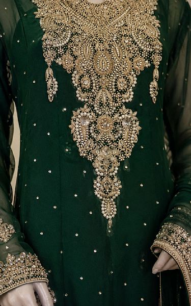  Bottle Green Chiffon  Suit | Pakistani Party Wear Dresses USA- Image 2