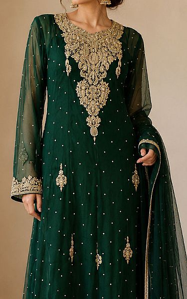  Bottle Green Chiffon  Suit | Pakistani Party Wear Dresses USA- Image 3