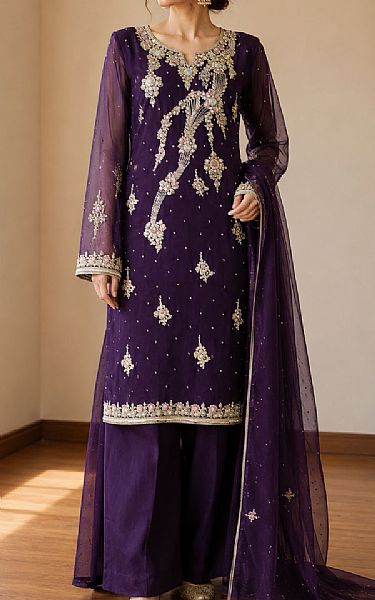  Indigo Chiffon  Suit | Pakistani Party Wear Dresses USA- Image 1