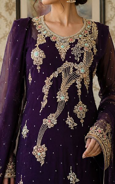  Indigo Chiffon  Suit | Pakistani Party Wear Dresses USA- Image 2