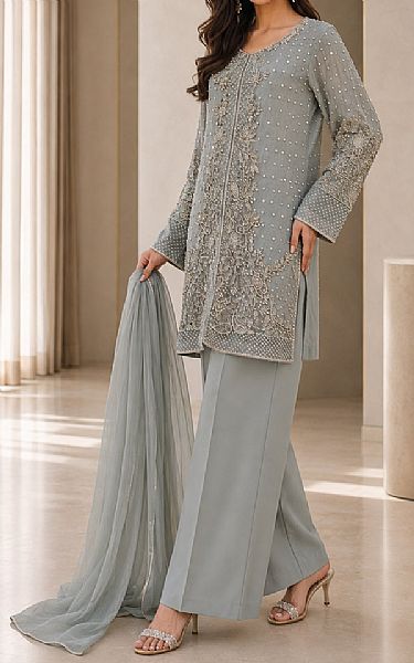  Light Grey Chiffon Suit | Pakistani Party Wear Dresses USA- Image 2