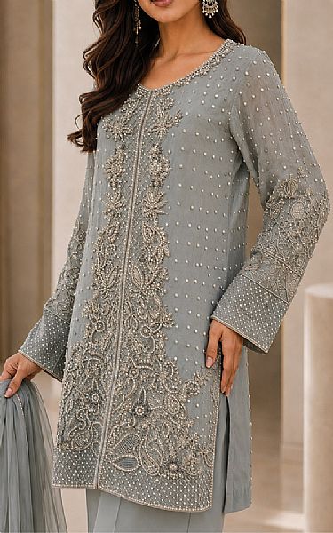  Light Grey Chiffon Suit | Pakistani Party Wear Dresses USA- Image 3