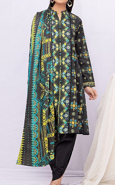 Edenrobe Dark Grey Khaddar Suit (2 Pcs) | Pakistani Winter Dresses- Image 1