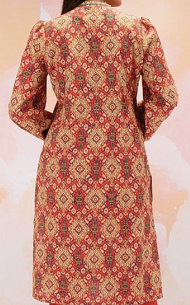 Edenrobe Sand Gold/Vermilion Khaddar Kurti | Pakistani Winter Dresses- Image 2