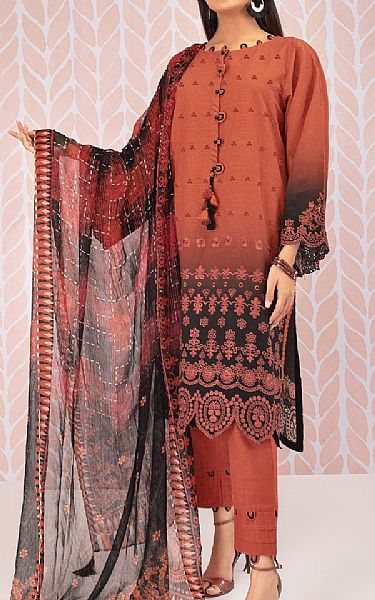 Edenrobe Cinnabar Red Khaddar Suit | Pakistani Winter Dresses- Image 1