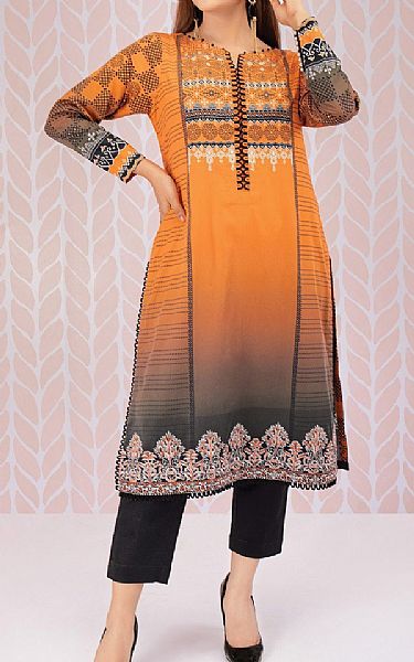 Edenrobe Safety Orange Cotton Satin Kurti | Pakistani Winter Dresses- Image 1