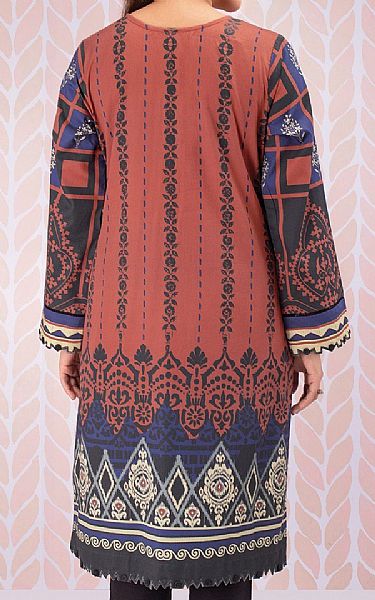 Edenrobe Black/Pastel Red Cotton Satin Kurti | Pakistani Winter Dresses- Image 2