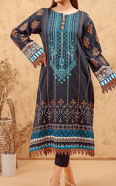 Edenrobe Black Cotton Satin Kurti | Pakistani Winter Dresses- Image 1