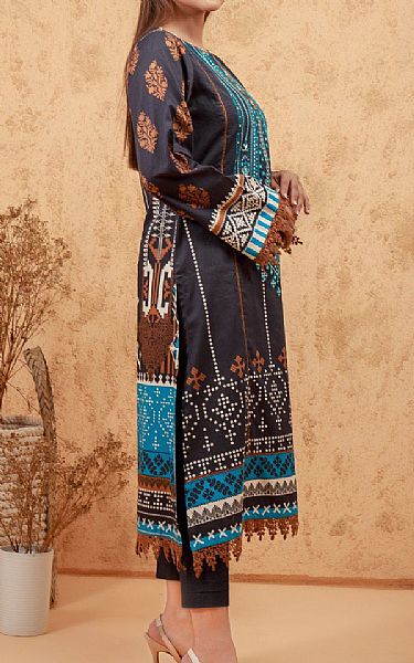Edenrobe Black Cotton Satin Kurti | Pakistani Winter Dresses- Image 2