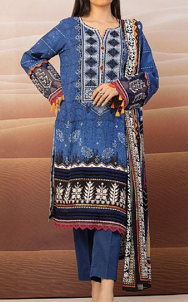 Edenrobe Royal Blue Crepe Suit | Pakistani Winter Dresses- Image 1
