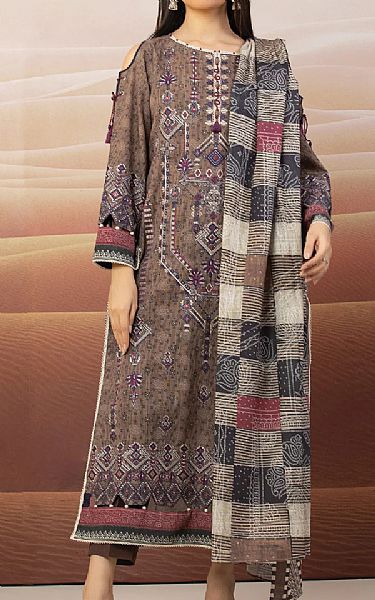 Edenrobe Taupe Brown Crepe Suit | Pakistani Winter Dresses in USA- Image 1
