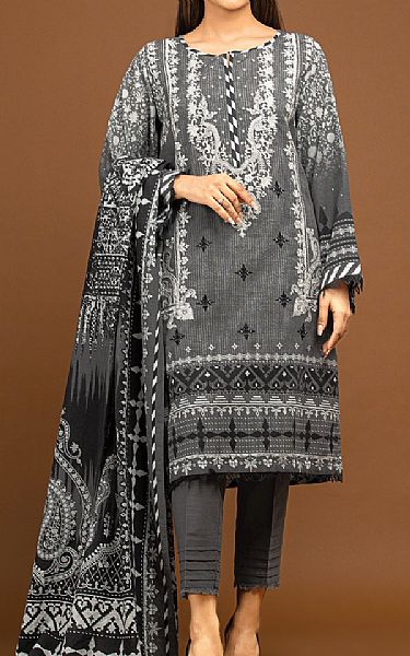Edenrobe Dark Grey Khaddar Suit | Pakistani Winter Dresses- Image 1