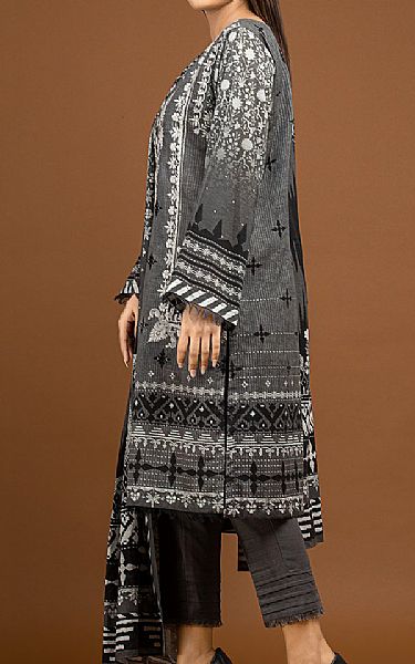 Edenrobe Dark Grey Khaddar Suit | Pakistani Winter Dresses- Image 2