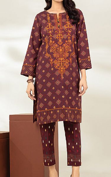 Edenrobe Maroon Khaddar Suit 2 Pcs | Pakistani Winter Dresses- Image 1