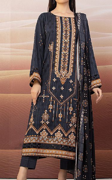 Edenrobe Charcoal/Black Khaddar Suit | Pakistani Winter Dresses- Image 1