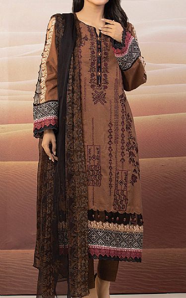 Edenrobe Caramel Brown Khaddar Suit | Pakistani Winter Dresses- Image 1