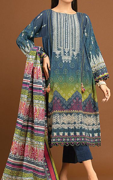 Edenrobe Denim Blue Viscose Suit | Pakistani Winter Dresses- Image 1
