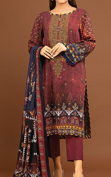 Edenrobe Crimson Viscose Suit | Pakistani Winter Dresses- Image 1