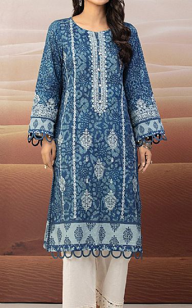 Edenrobe Denim Blue Cotton Satin Kurti | Pakistani Winter Dresses- Image 1