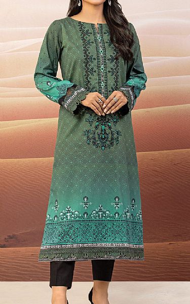 Edenrobe Sea Green/Hunter Green Cotton Satin Kurti | Pakistani Winter Dresses- Image 1