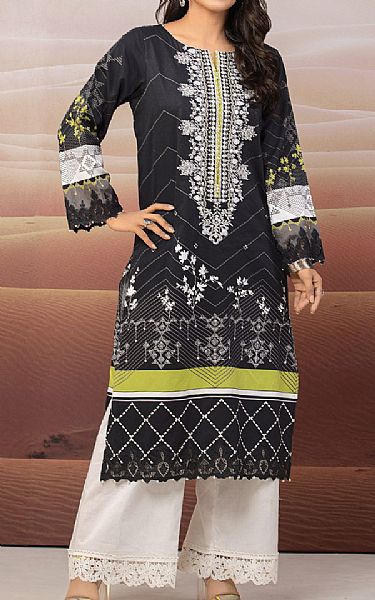 Edenrobe Black Cotton Satin Kurti | Pakistani Winter Dresses- Image 1