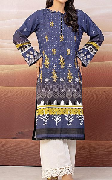Edenrobe Majorelle Blue Cotton Satin Kurti | Pakistani Winter Dresses- Image 1