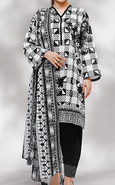 Edenrobe White/Black Lawn Suit | Pakistani Dresses in USA- Image 1