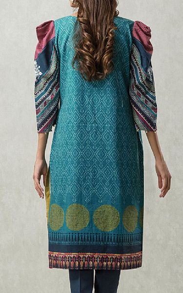 Edenrobe Turquoise/Charcoal Khaddar Kurti | Pakistani Dresses in USA- Image 2