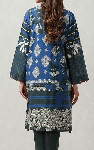 Edenrobe Charcoal/Royal Blue Khaddar Kurti | Pakistani Dresses in USA- Image 2