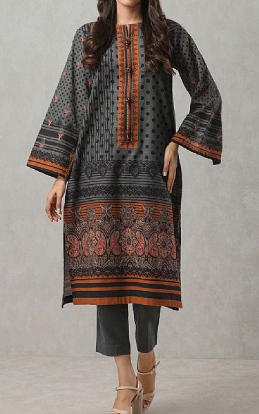 Edenrobe Dark Grey Khaddar Kurti | Pakistani Dresses in USA- Image 1