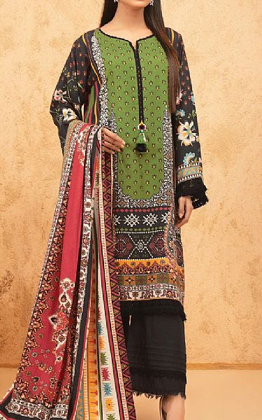 Edenrobe Parrot Green/Black Viscose Suit | Pakistani Dresses in USA- Image 1