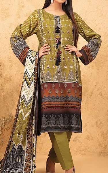 Edenrobe Olive Green Viscose Suit | Pakistani Dresses in USA- Image 1