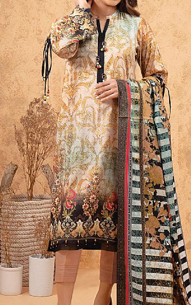 Edenrobe White/Sand Gold Viscose Suit | Pakistani Dresses in USA- Image 1