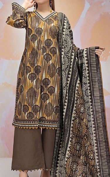 Edenrobe Tan/Orange Khaddar Suit | Pakistani Dresses in USA- Image 1