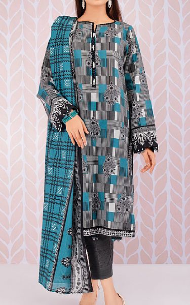 Turquoise/Grey Khaddar Suit | Edenrobe Pakistani Winter Dresses
