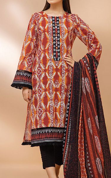 Edenrobe Auburn Red Khaddar Suit (2 Pcs) | Pakistani Dresses in USA- Image 1