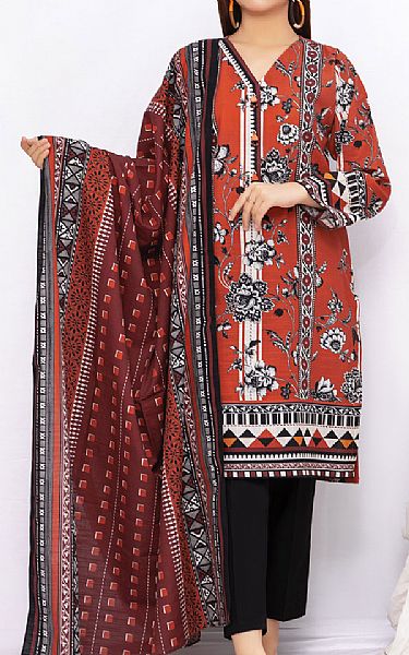 Edenrobe Cinnabar Red Khaddar Suit (2 Pcs) | Pakistani Dresses in USA- Image 1