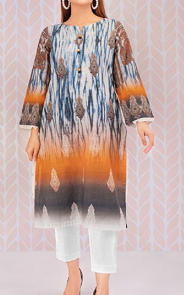 White/Orange Khaddar Suit (2 Pcs) | Pakistani Dresses in USA