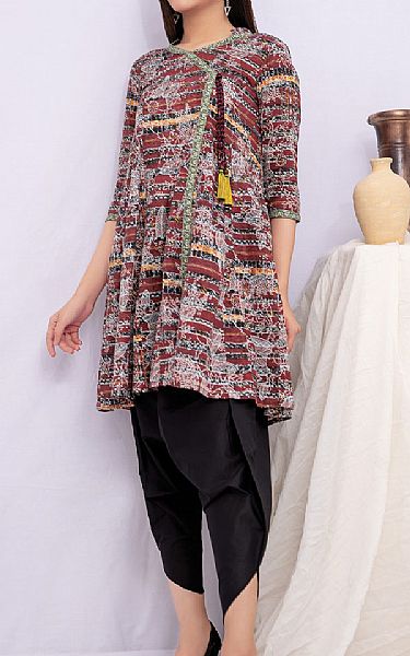Auburn Red/Light Grey Khaddar Kurti | Edenrobe Pakistani Winter Dresses