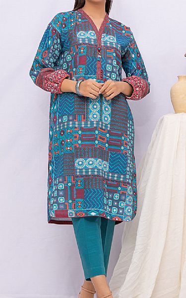 Edenrobe Turquoise Khaddar Kurti | Pakistani Dresses in USA- Image 1