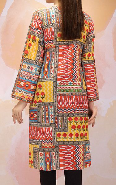 Edenrobe Safety Orange/Yellow Khaddar Kurti | Pakistani Dresses in USA- Image 2