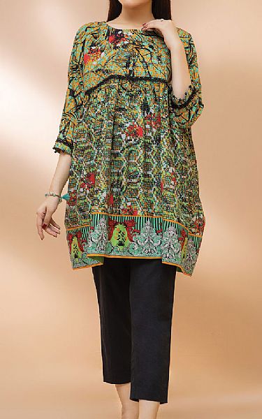 Edenrobe Parrot Green/Cyan Khaddar Kurti | Pakistani Dresses in USA- Image 1