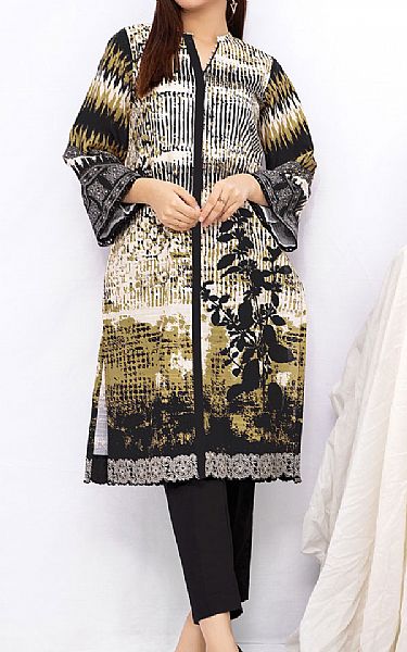 Edenrobe White/Black Khaddar Kurti | Pakistani Dresses in USA- Image 1
