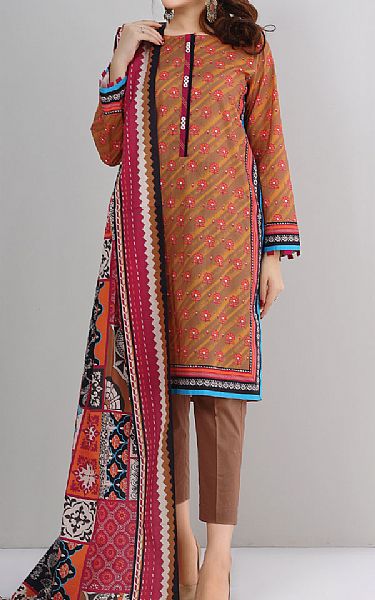 Edenrobe Orange/Brown Khaddar Suit (2 Pcs) | Pakistani Dresses in USA- Image 1