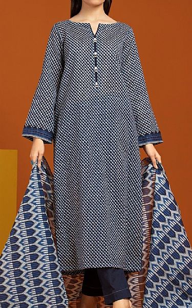 Edenrobe Navy Blue Khaddar Suit | Pakistani Winter Dresses- Image 1
