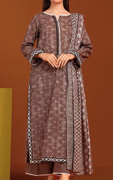Edenrobe Rose Taupe Khaddar Suit | Pakistani Winter Dresses- Image 1
