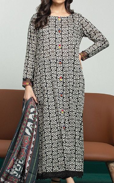 Edenrobe Black/White Khaddar Suit | Pakistani Winter Dresses- Image 1