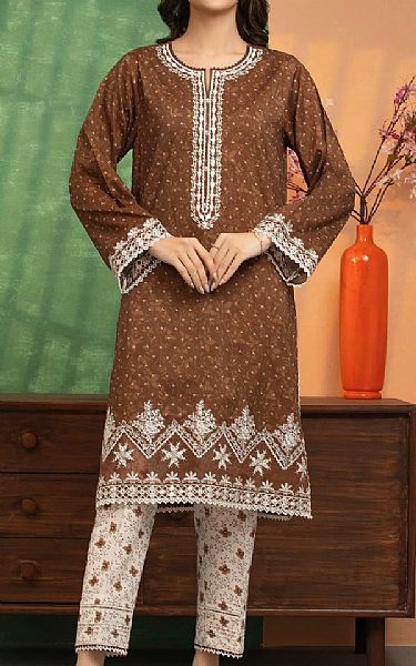 Edenrobe Brown Lawn Suit (2 pcs) | Pakistani Lawn Dress in USA- Image 1