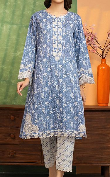 Edenrobe Dark Pastel Blue Lawn Suit (2 pcs) | Pakistani Lawn Dress in USA- Image 1