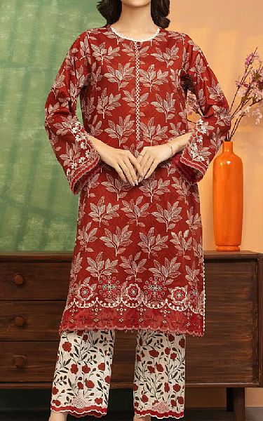 Edenrobe Dark Pastel Red Lawn Suit (2 pcs) | Pakistani Lawn Dress in USA- Image 1